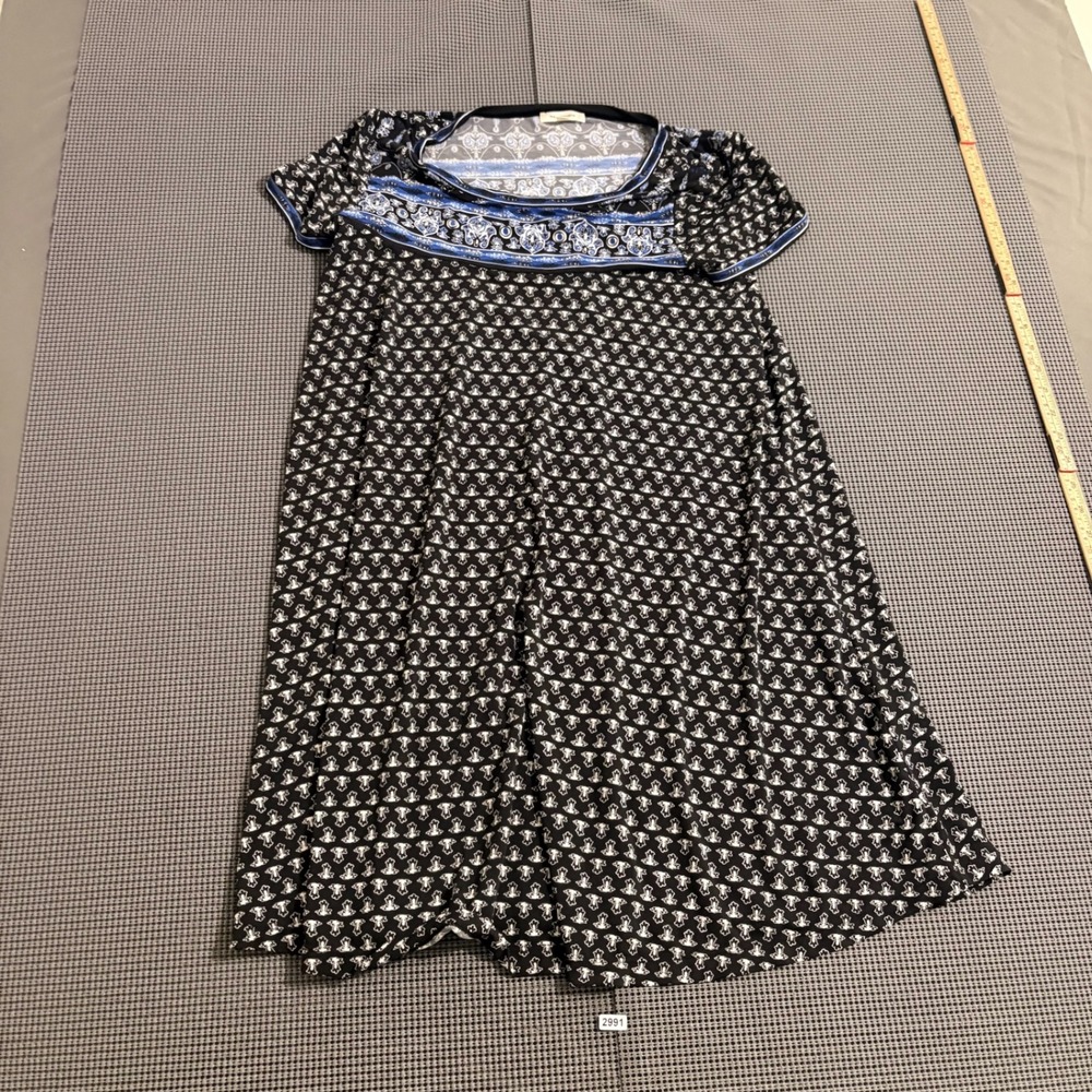 Max Studio Womens Black Blue Paisley Print Short Sleeve Dress Size S